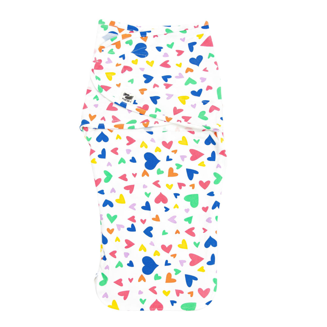 Norani Baby snugababe swaddle pod in colorful hearts