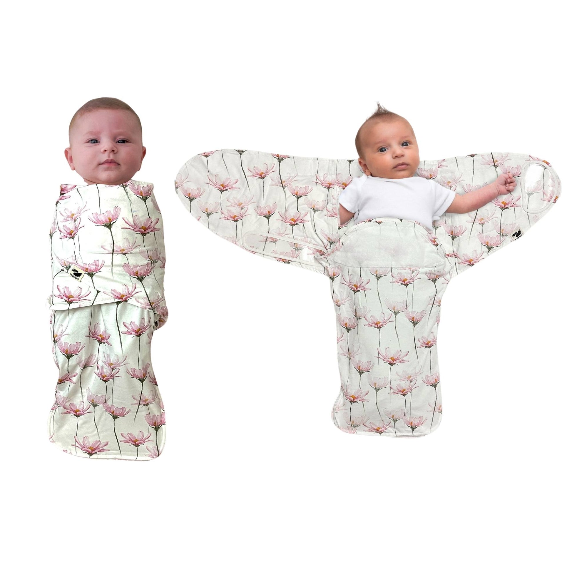 norani baby snugababe sleep pod in Pink and white petal flowers