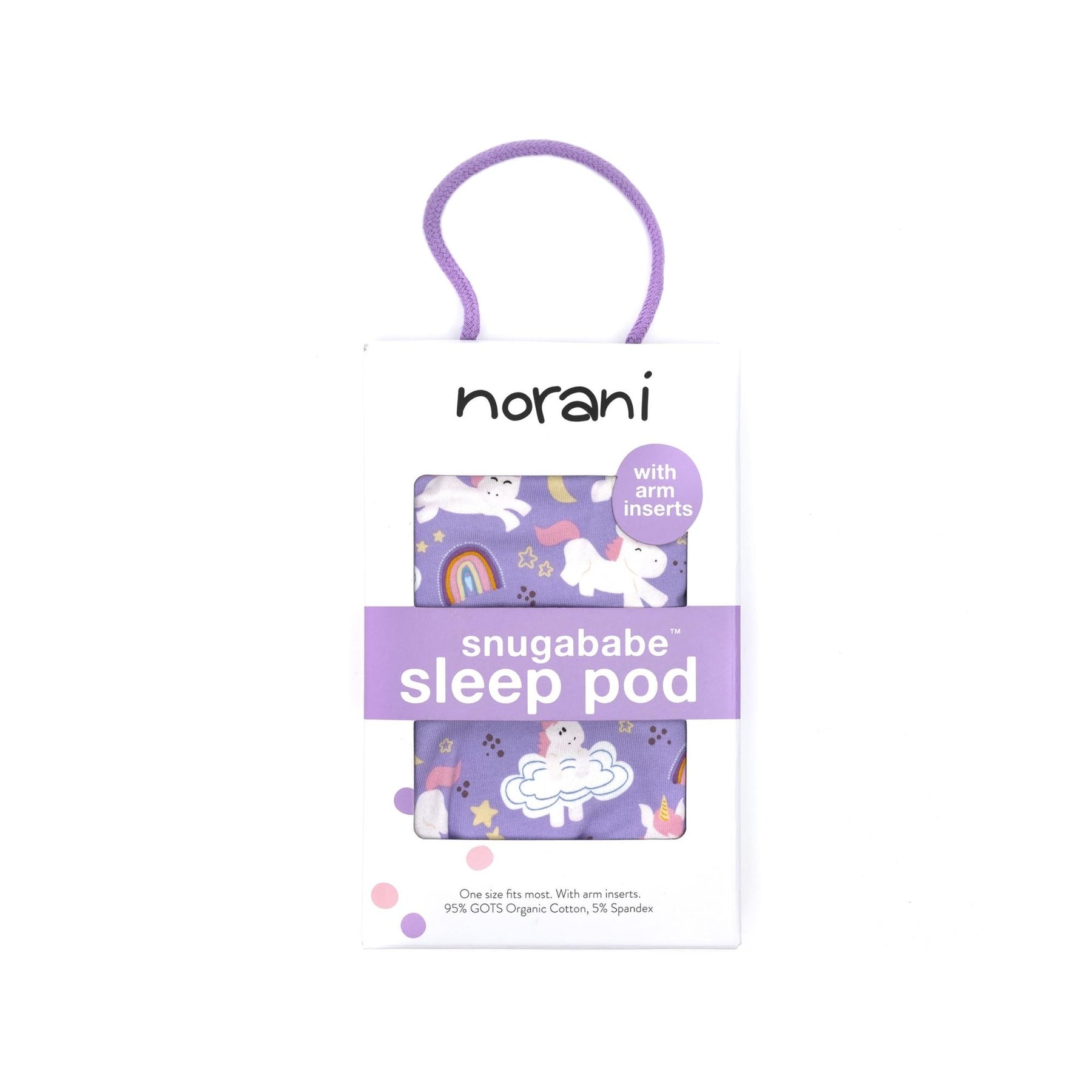 norani baby snugababe sleep pod in unicorns and rainbows purple