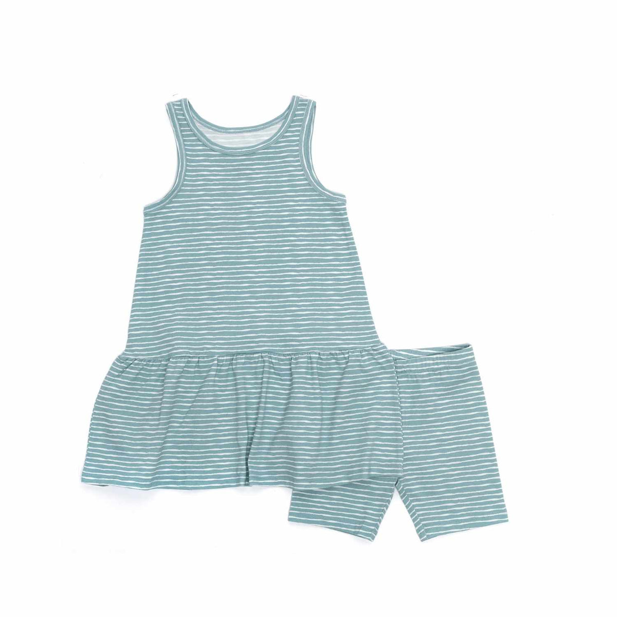 Norani Baby Green Stripes Drop Waist Dress with Biker Shorts
