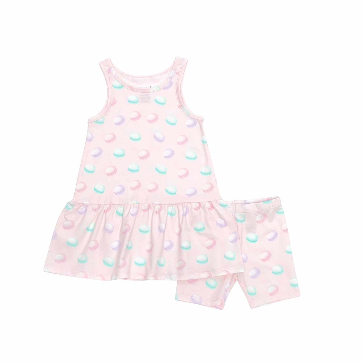 Norani Baby Pink Macaron Dress With Biker Shorts