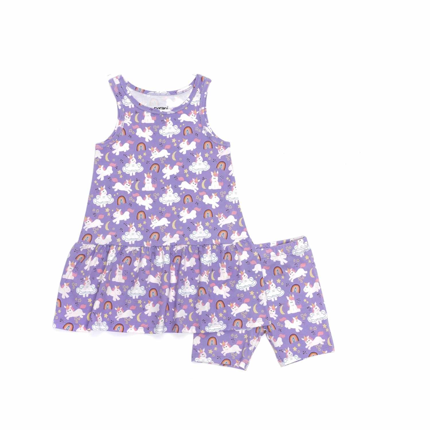 Unicorn Drop Waist Dress with Biker Shorts - Norani Baby