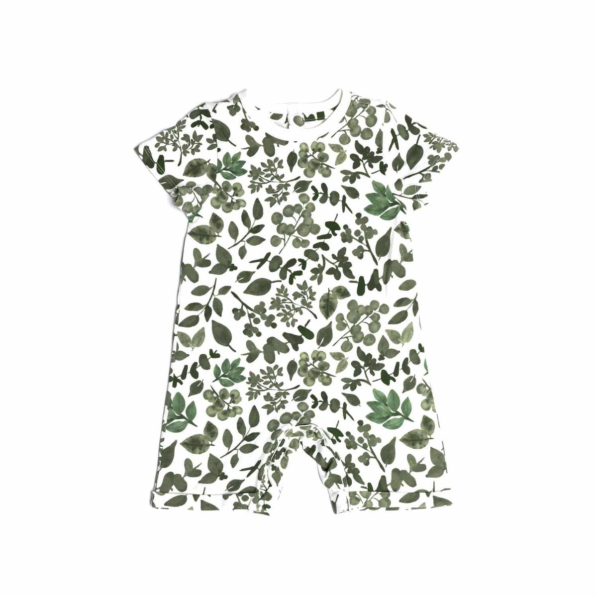 Norani Baby Organic Snap Romper in Green Leaves