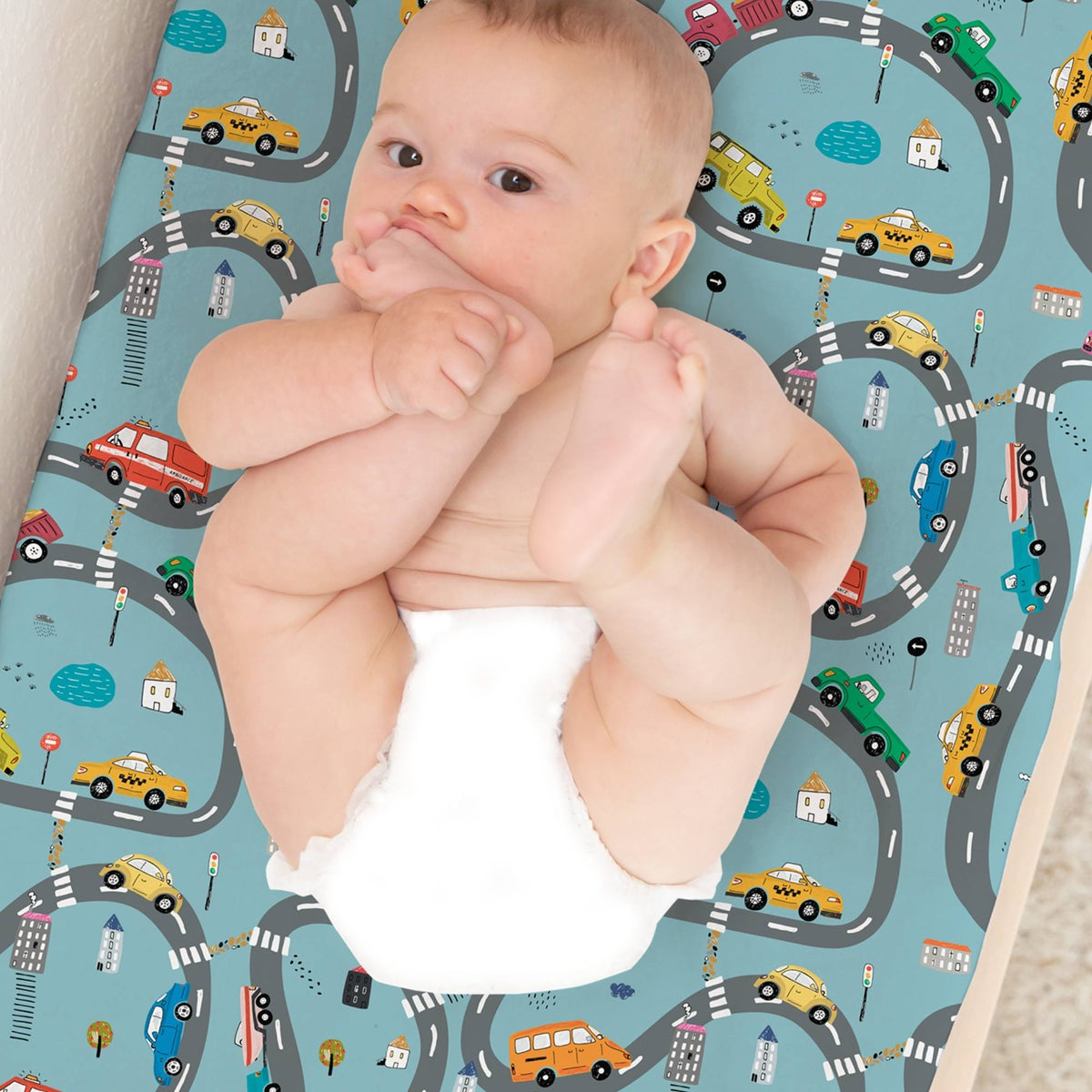 Norani Baby Changing Pad Cover in Colorful Street Cars