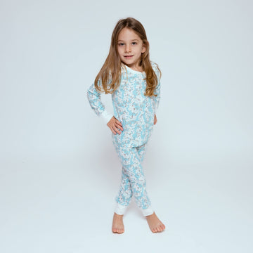 Norani Baby Pajamas in blue and white cherry blossom flowers