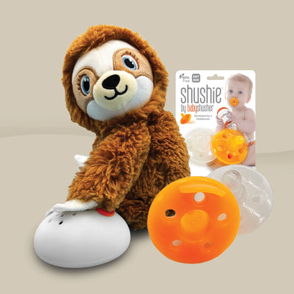 Baby Shusher Sloth Plush Sound Machine + 2 Shushie Pacifiers Bundle - Norani Baby