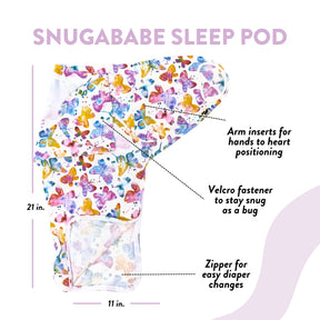 norani baby snugababe sleep pod in pink and purple butterflies