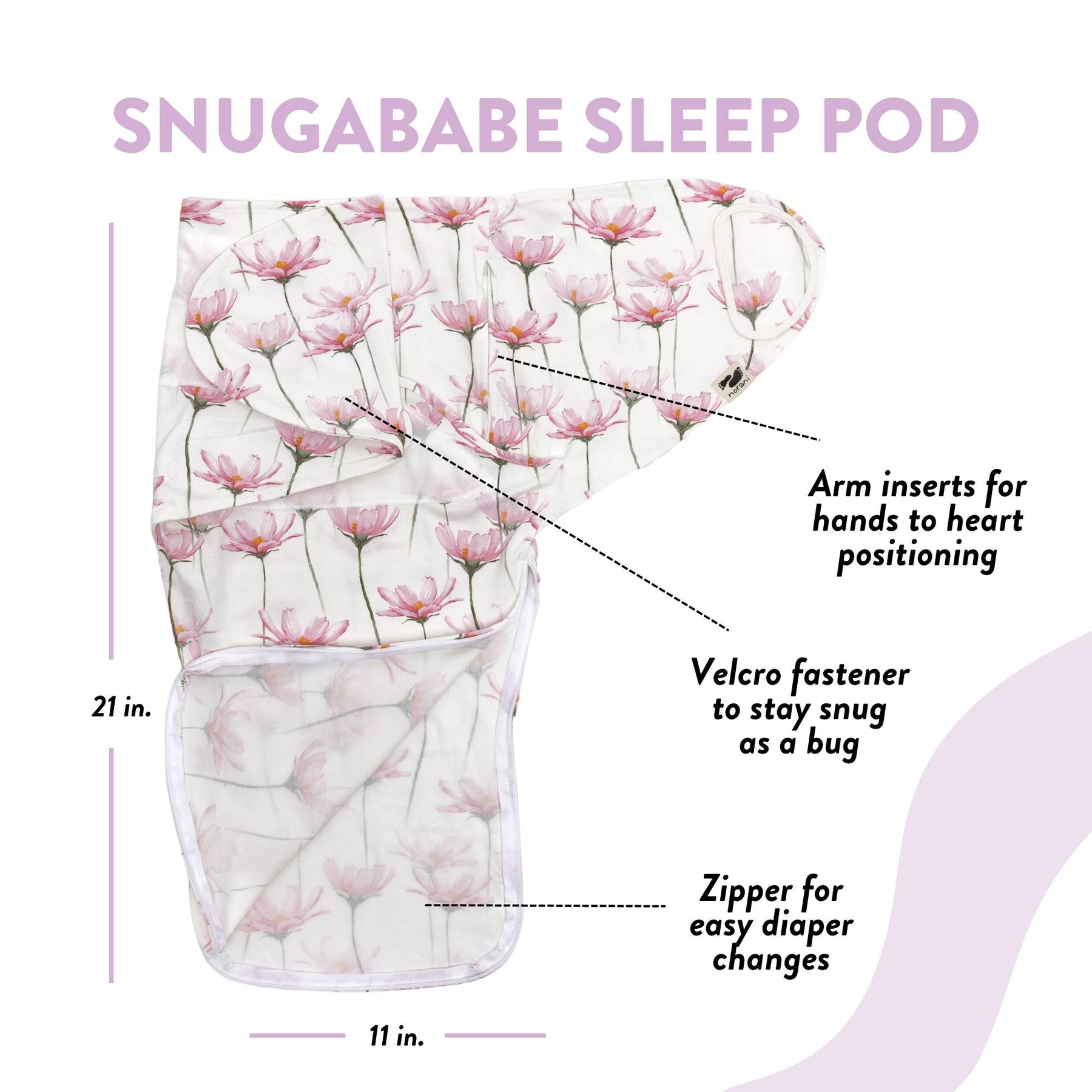 norani baby snugababe sleep pod in Pink and white petal flowers