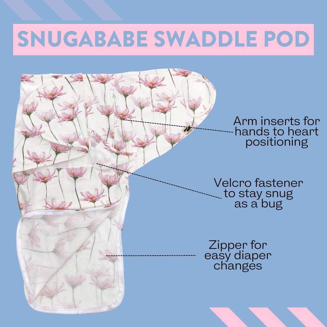 norani baby snugababe sleep pod in Pink and white petal flowers