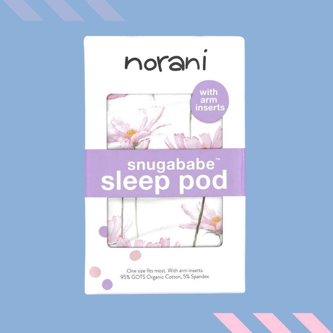 norani baby snugababe sleep pod in Pink and white petal flowers