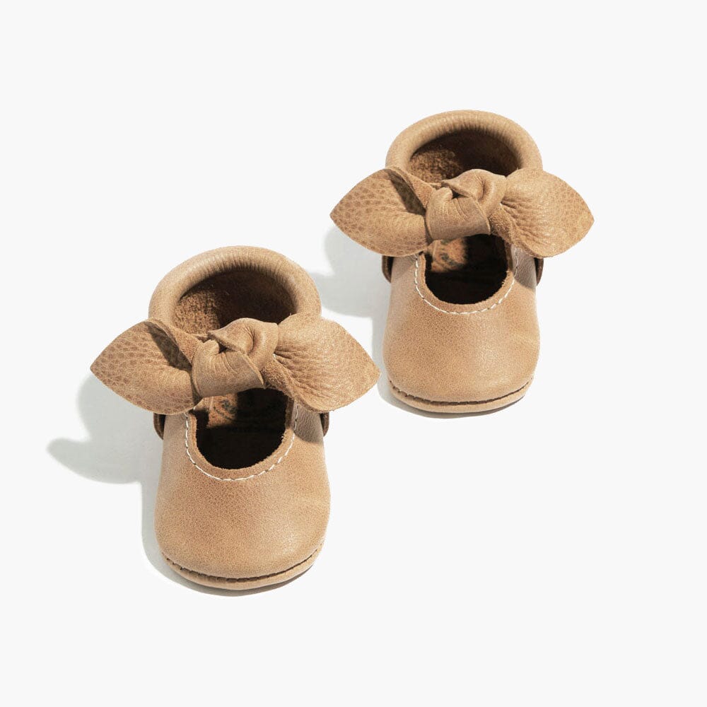Weathered Brown Knotted Bow Baby Shoe - Norani Baby
