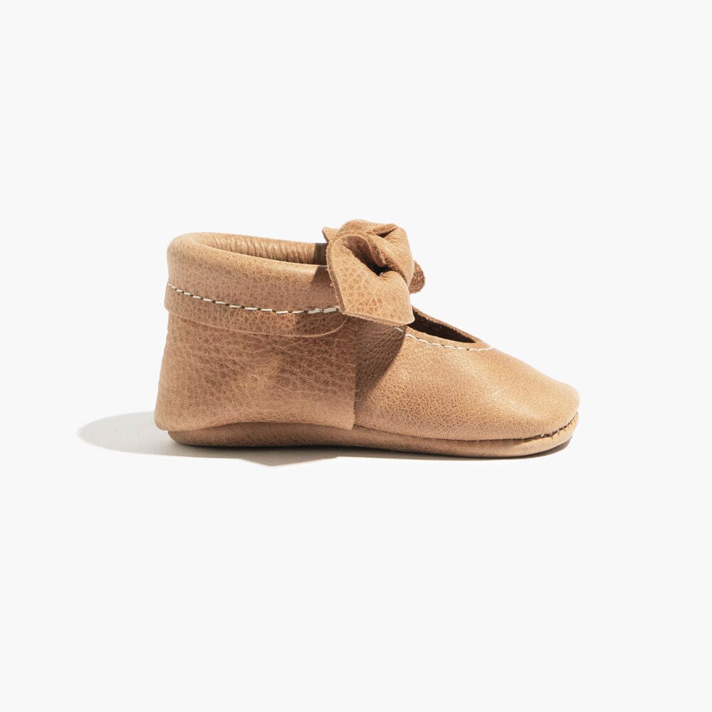 Weathered Brown Knotted Bow Baby Shoe - Norani Baby