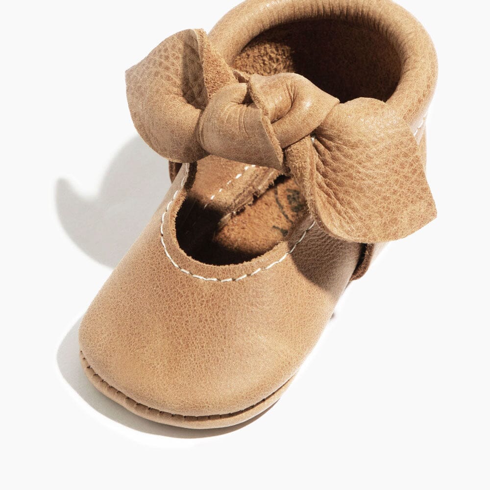 Weathered Brown Knotted Bow Baby Shoe - Norani Baby