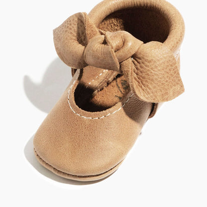 Weathered Brown Knotted Bow Baby Shoe - Norani Baby