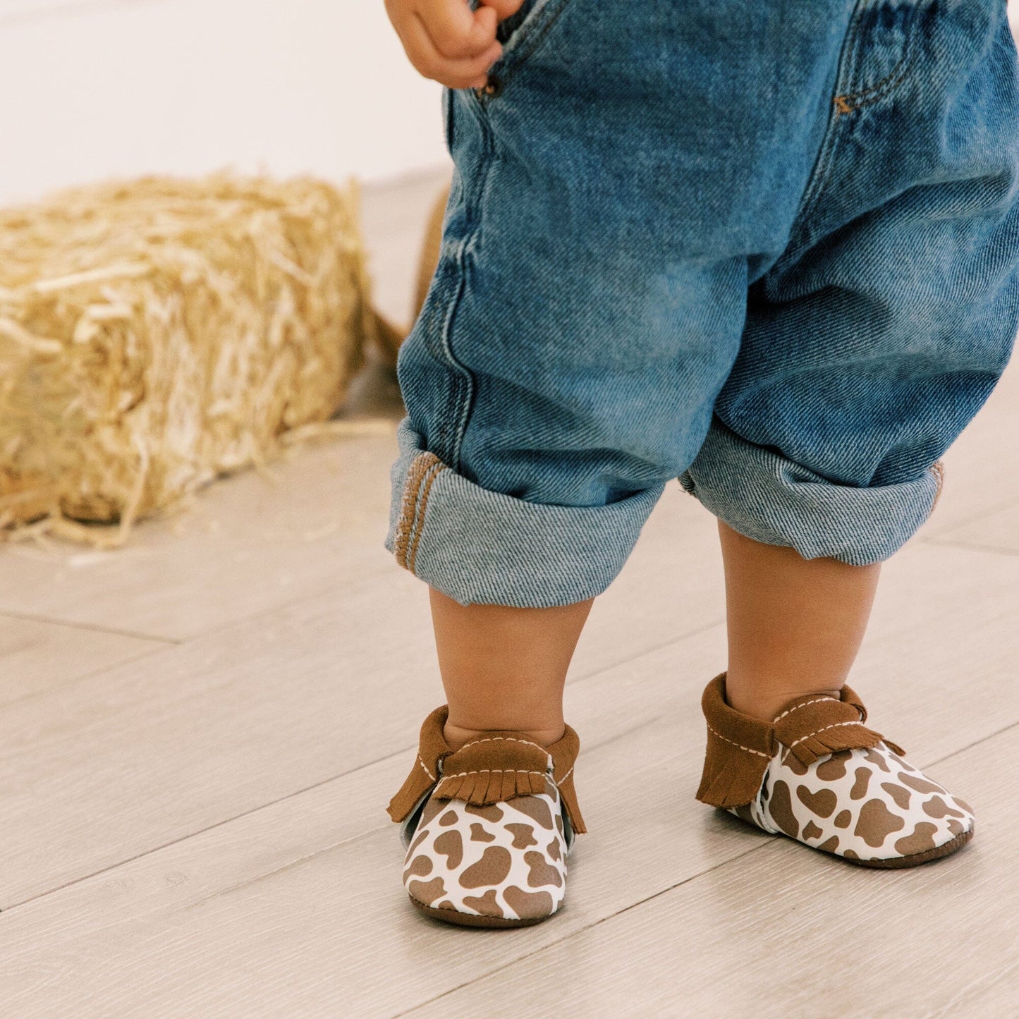 Suede Cow Print Moccasin Baby Shoe - Norani Baby