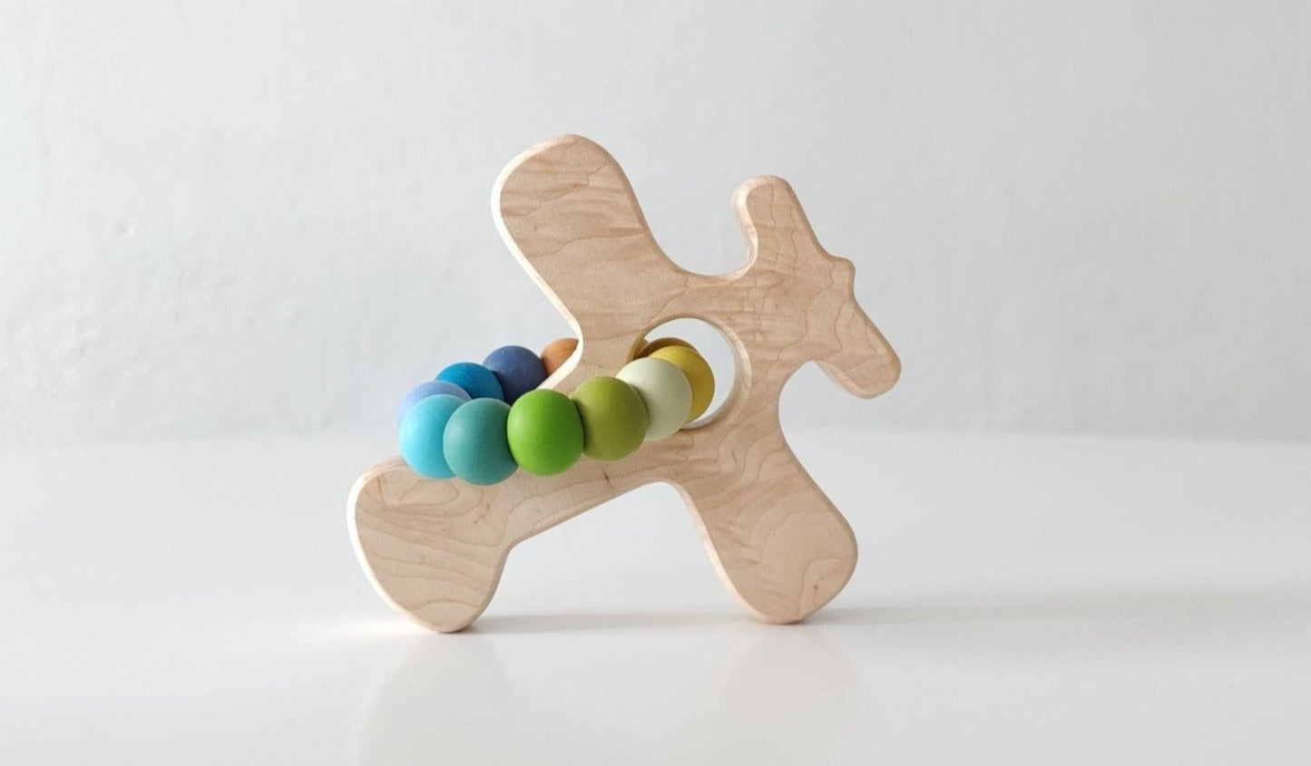 Airplane Wood Grasping Toy With Teething Beads - Norani Baby