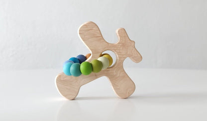 Airplane Wood Grasping Toy With Teething Beads - Norani Baby