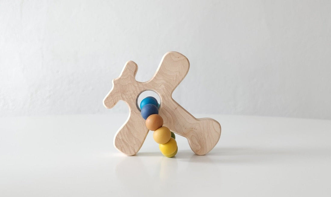 Airplane Wood Grasping Toy With Teething Beads - Norani Baby