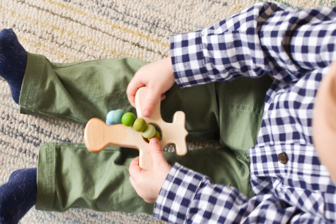 Airplane Wood Grasping Toy With Teething Beads - Norani Baby