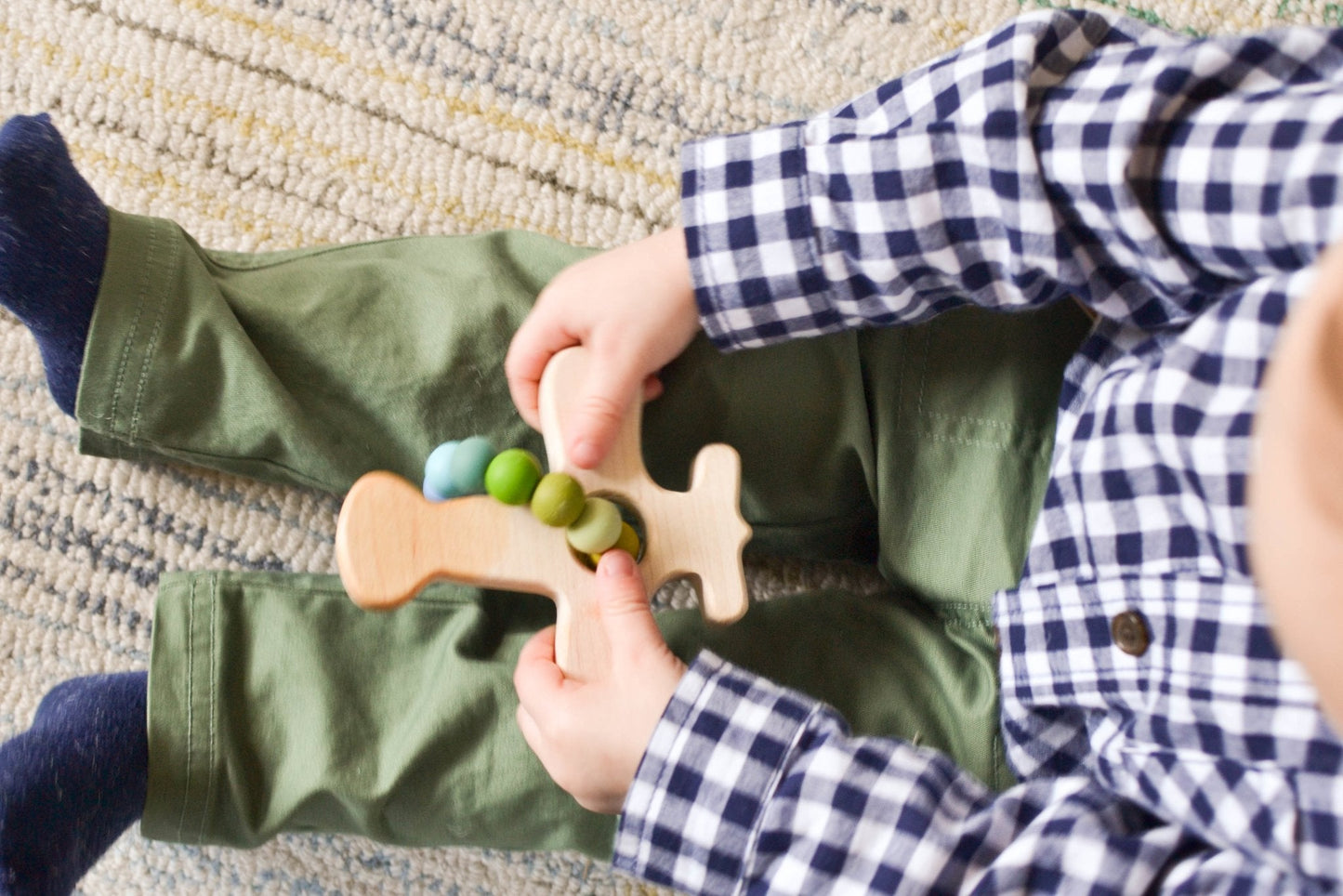 Airplane Wood Grasping Toy With Teething Beads - Norani Baby