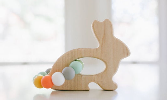 Bunny Wooden Grasping Toy with Teething Beads - Norani Baby