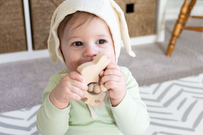 Bunny Wooden Grasping Toy with Teething Beads - Norani Baby