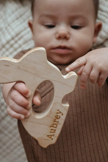 Bunny Wooden Grasping Toy with Teething Beads - Norani Baby