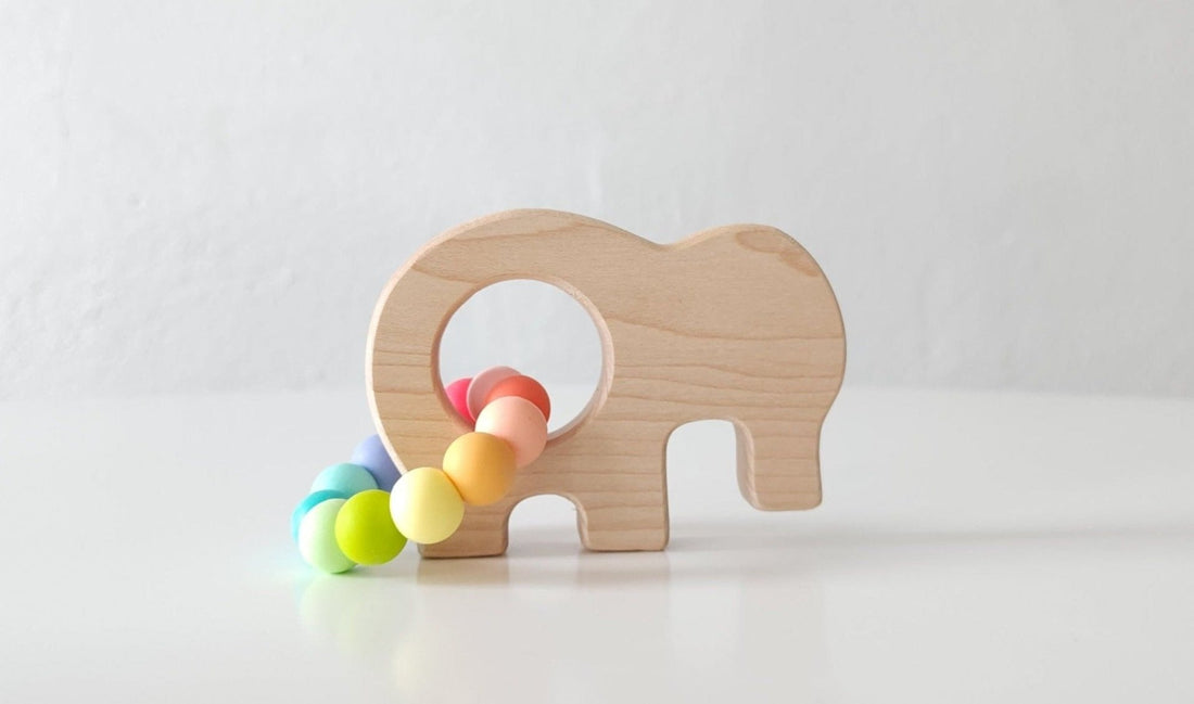 Elephant Wooden Grasping Toy with Teething Beads - Norani Baby