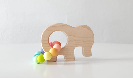 Elephant Wooden Grasping Toy with Teething Beads - Norani Baby