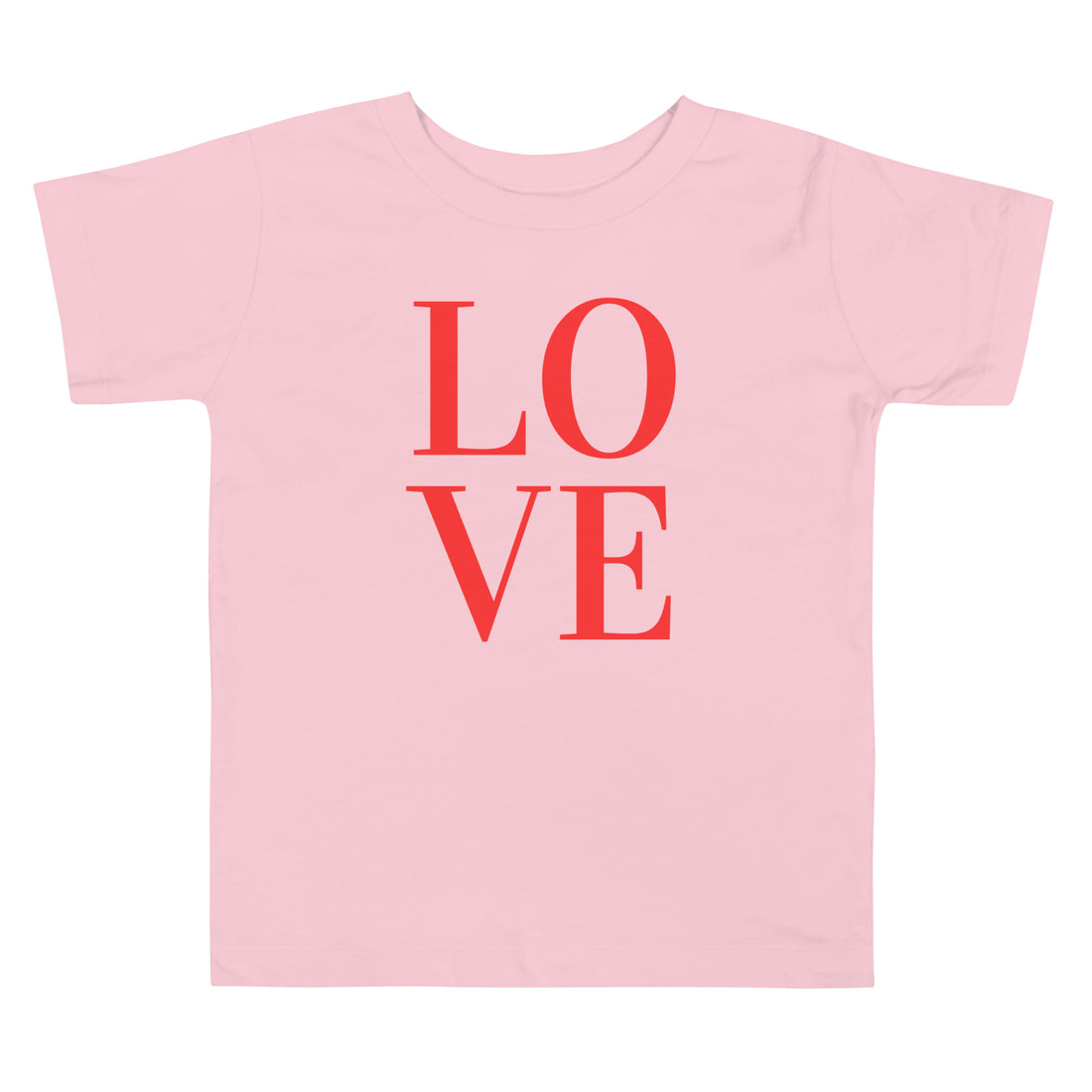 Toddler LOVE t-shirt in pink made from soft cotton featuring a simple LOVE graphic