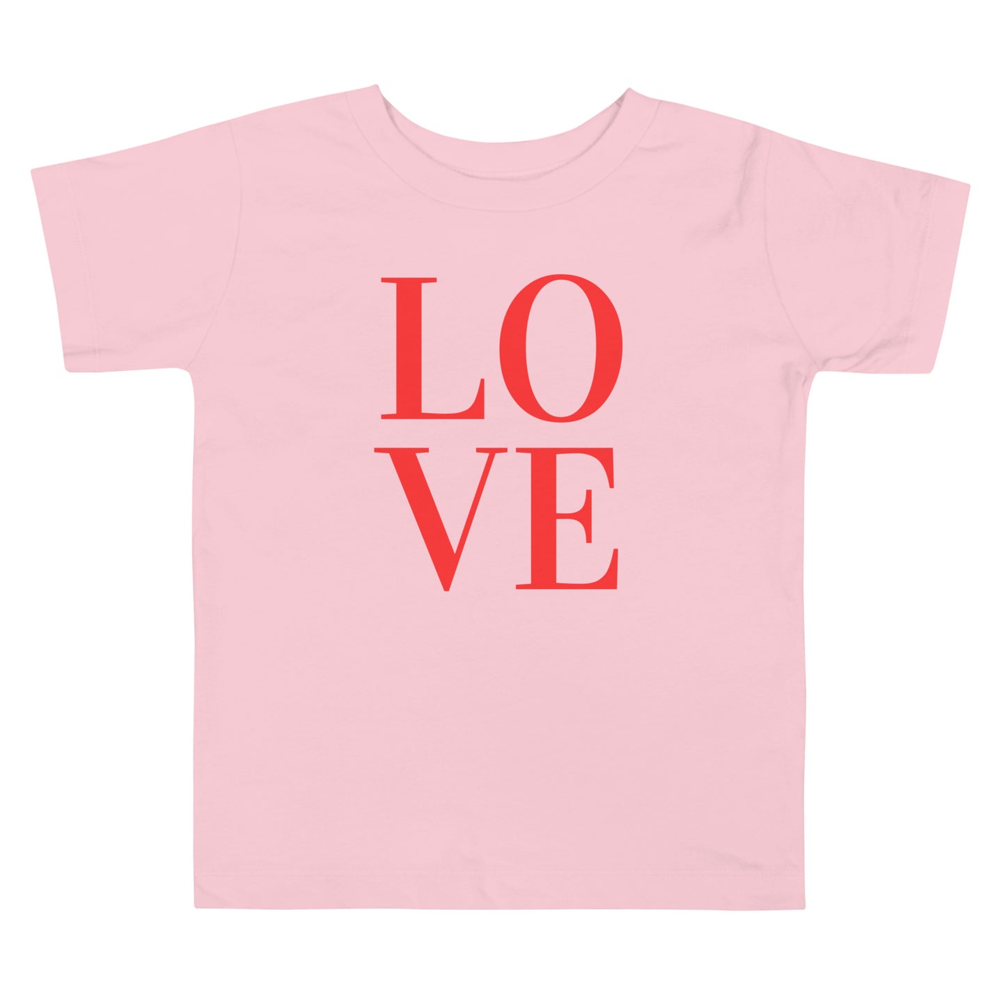 Toddler LOVE t-shirt in pink made from soft cotton featuring a simple LOVE graphic