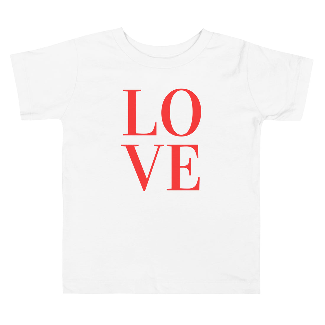 Toddler LOVE t-shirt in white made from soft cotton featuring a minimalist LOVE graphic