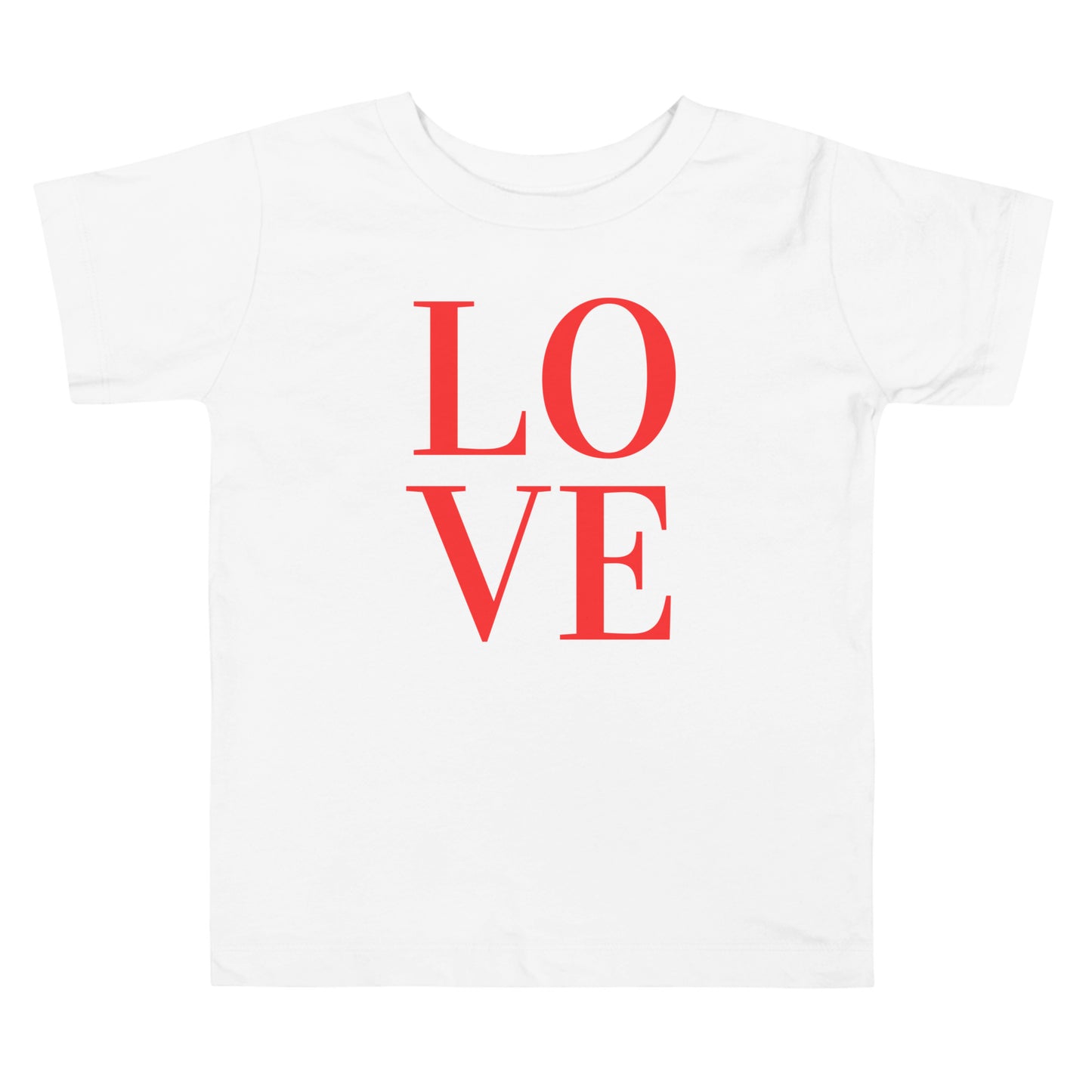 Toddler LOVE t-shirt in white made from soft cotton featuring a minimalist LOVE graphic