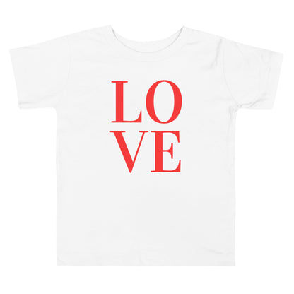 Toddler LOVE t-shirt in white made from soft cotton featuring a minimalist LOVE graphic