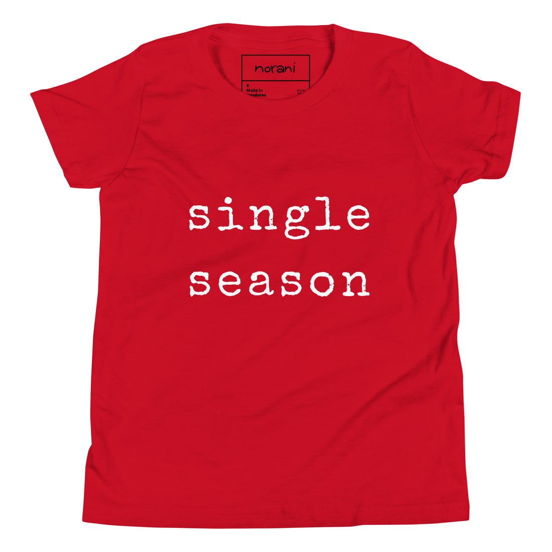 red tshirt saying single season